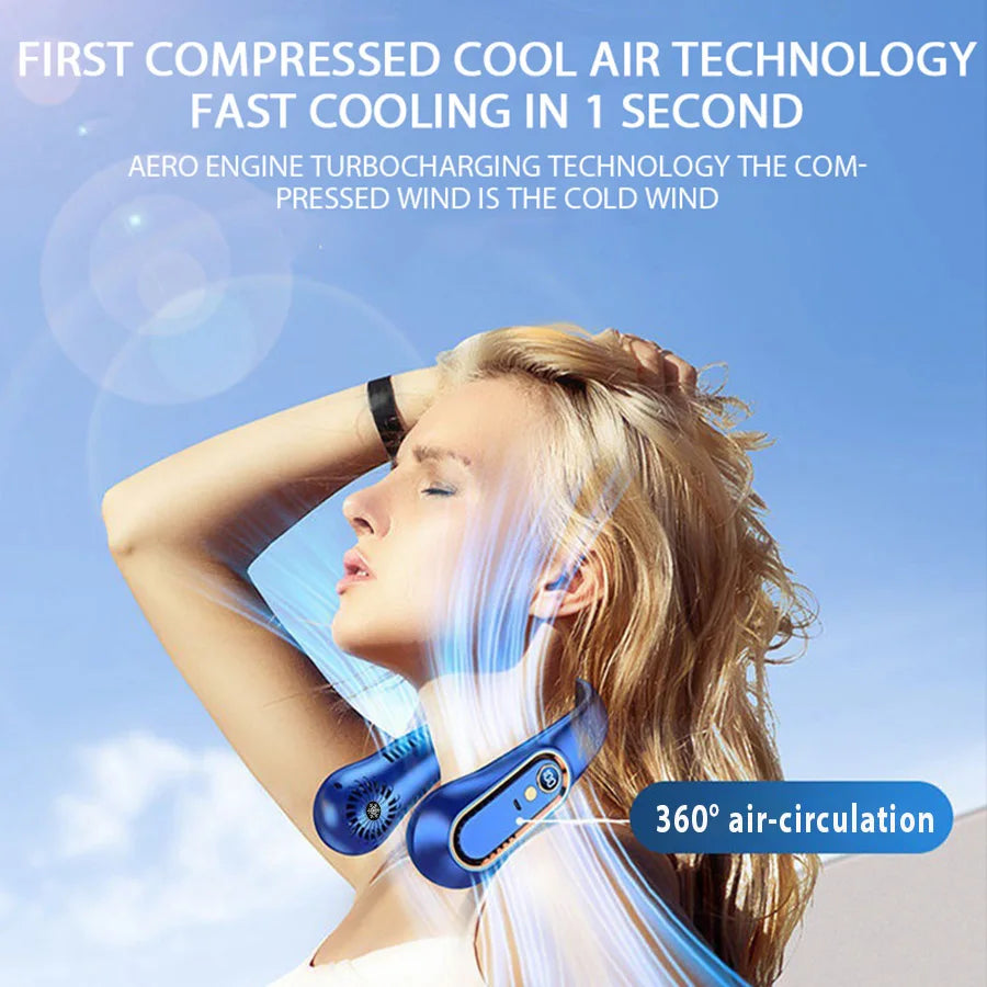 Ventilateur de Cou Rechargeable – 5 Vitesses & Écran LED