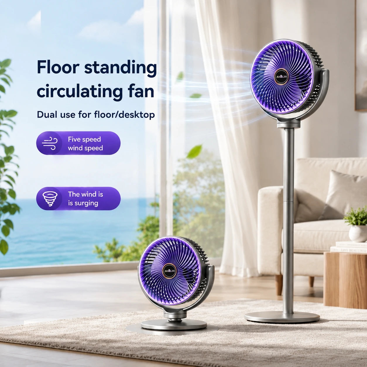 Ventilateur sur Pied 3-en-1 – 5 Vitesses & Recharge USB-C