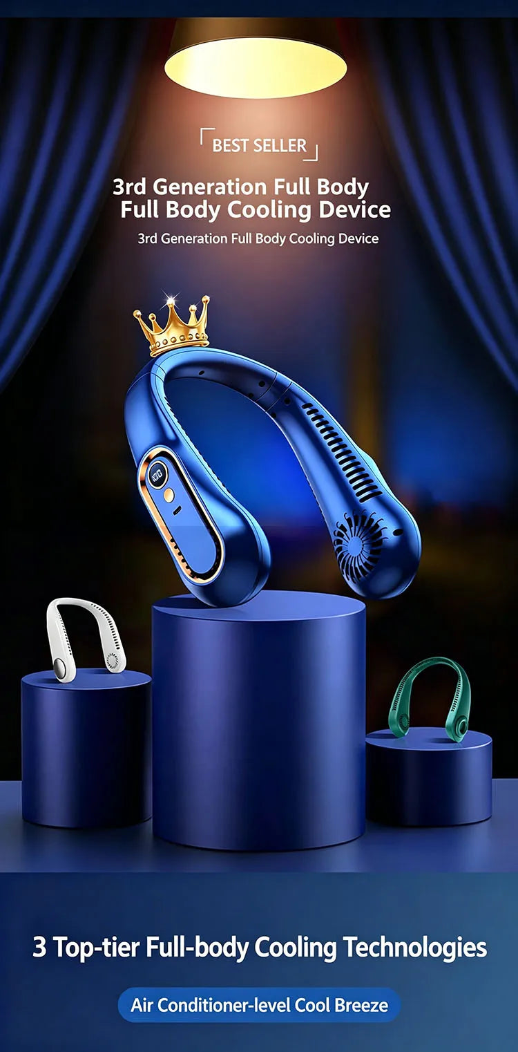 Ventilateur de Cou Rechargeable – 5 Vitesses & Écran LED