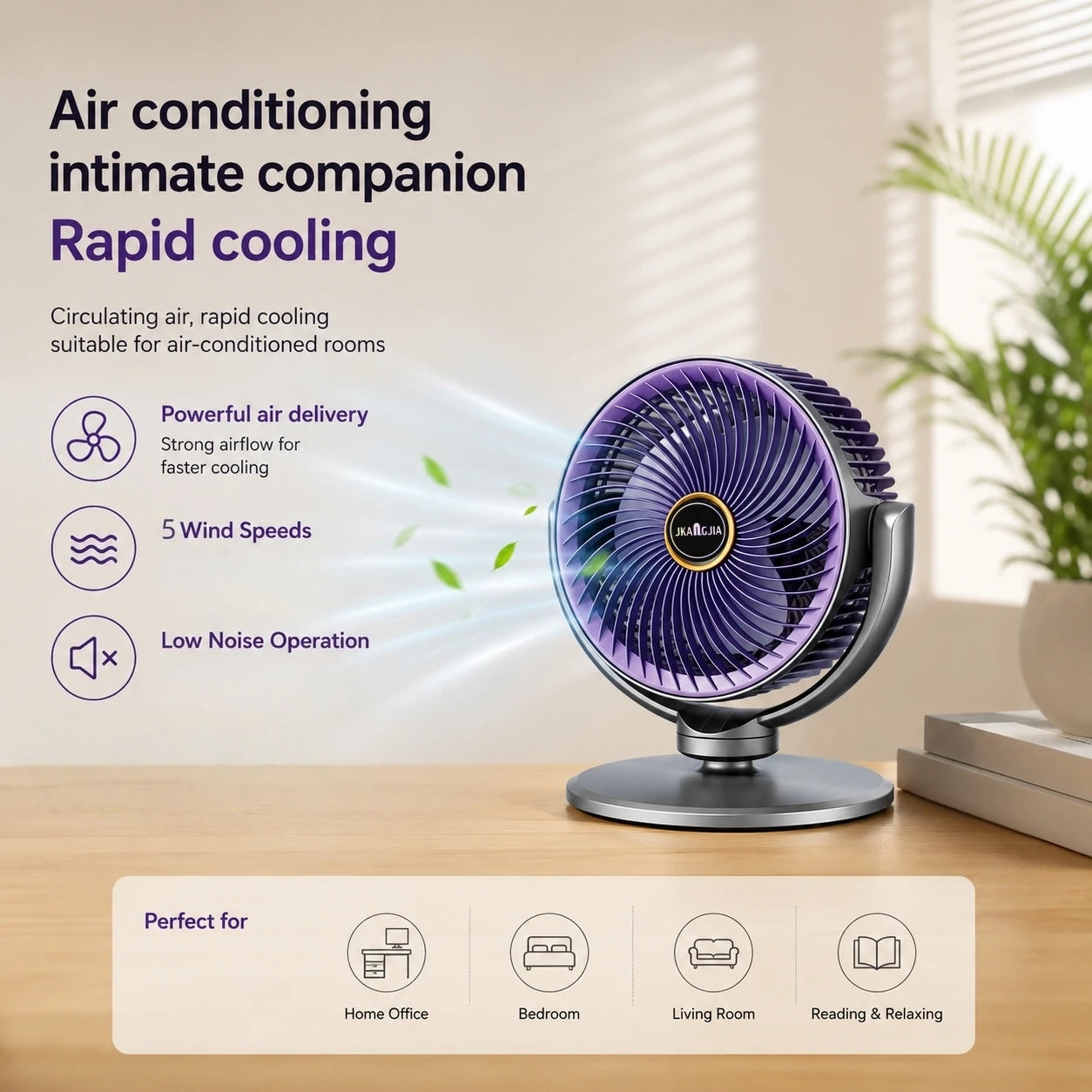 Ventilateur sur Pied 3-en-1 – 5 Vitesses & Recharge USB-C