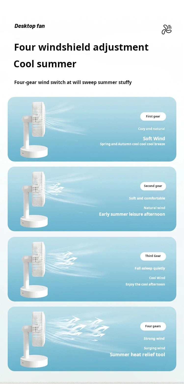 Ventilateur de Bureau Rechargeable – 4 Vitesses & Minuterie
