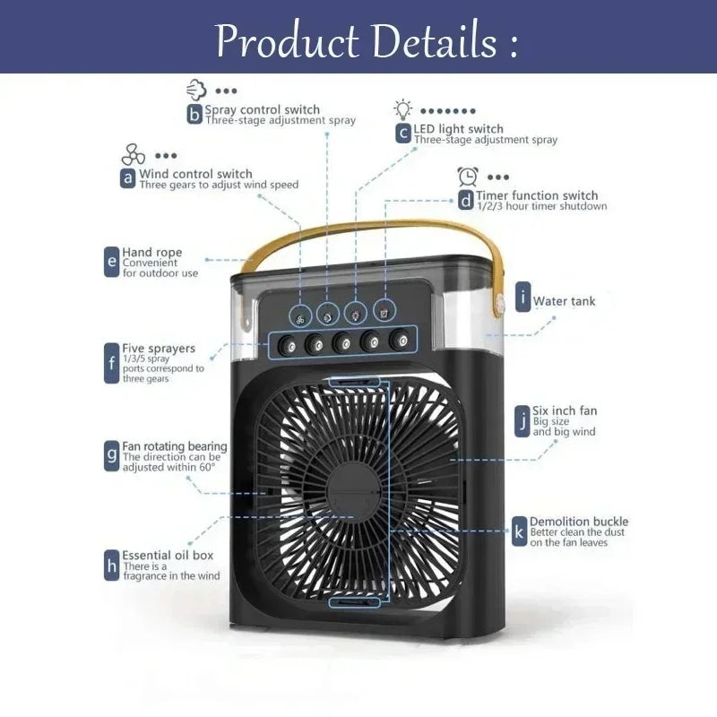 Mini Climatiseur 3-en-1 – Rafraîchisseur d’Air & Humidificateur