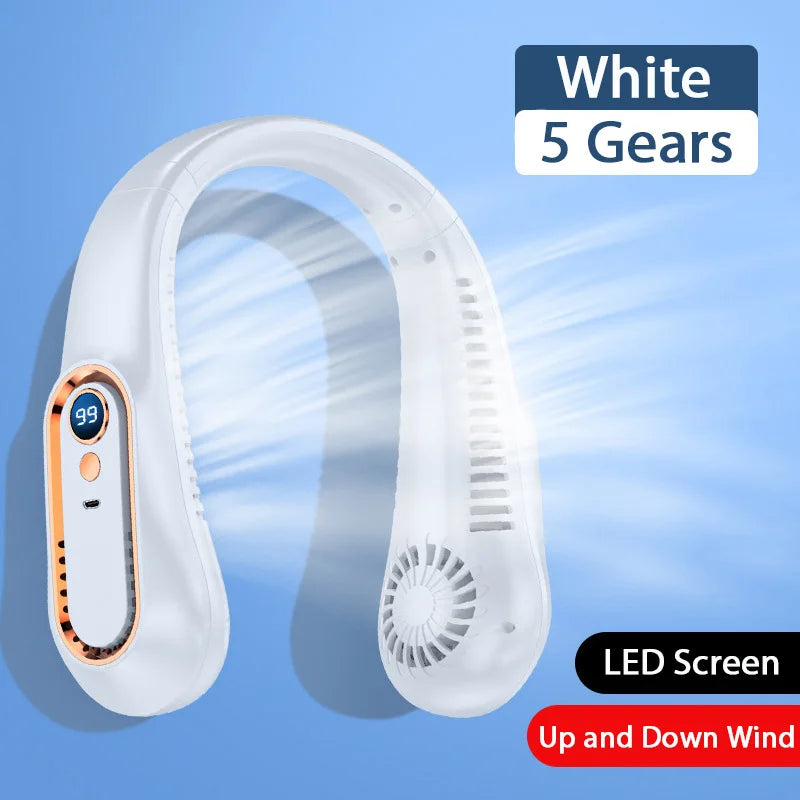 Ventilateur de Cou Rechargeable – 5 Vitesses & Écran LED