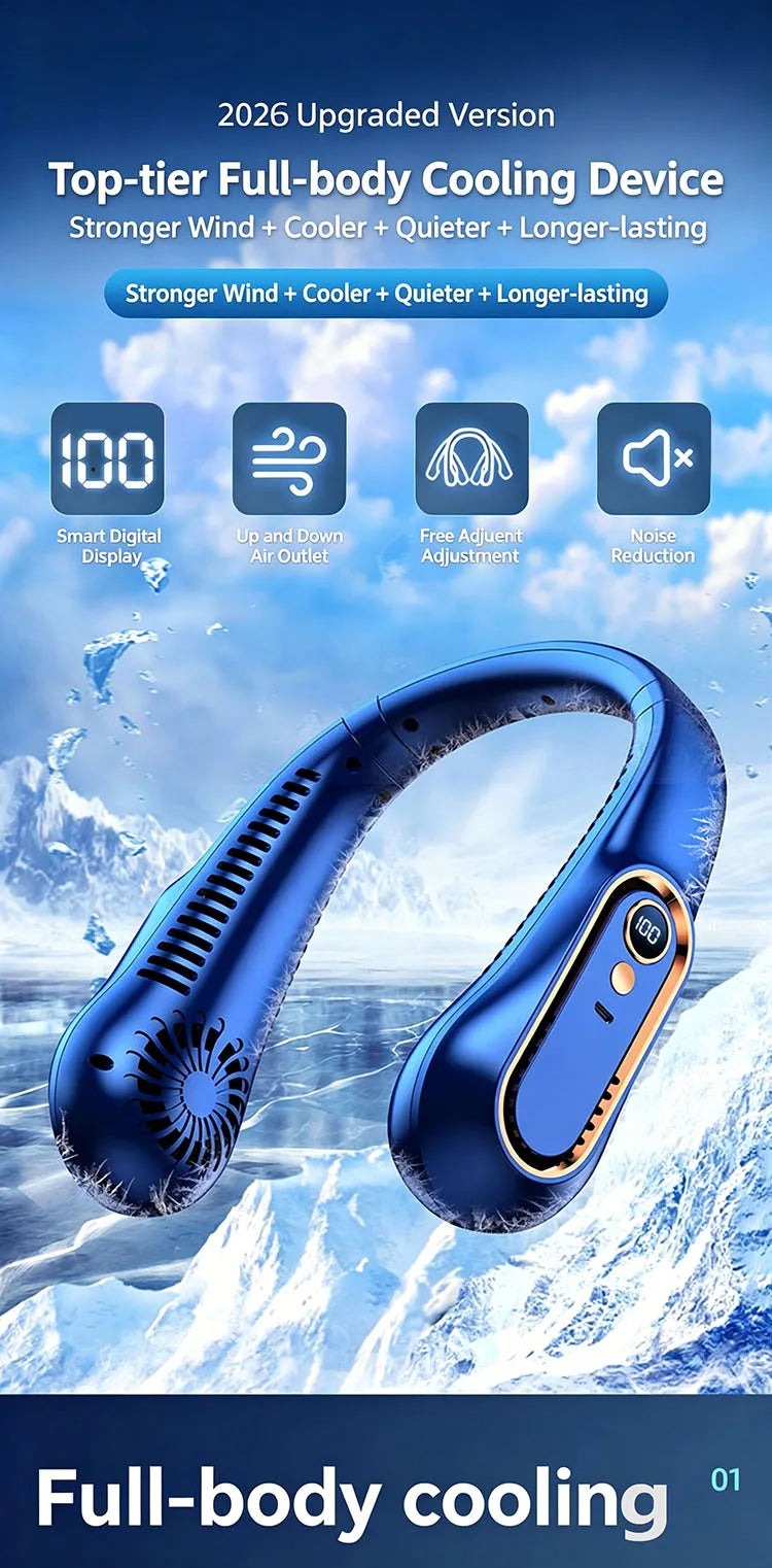 Ventilateur de Cou Rechargeable – 5 Vitesses & Écran LED