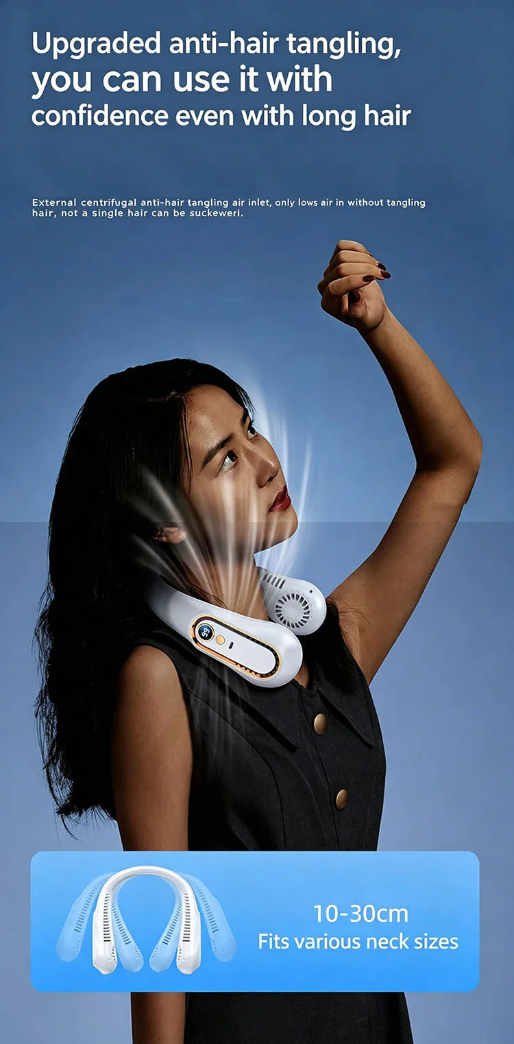 Ventilateur de Cou Rechargeable – 5 Vitesses & Écran LED