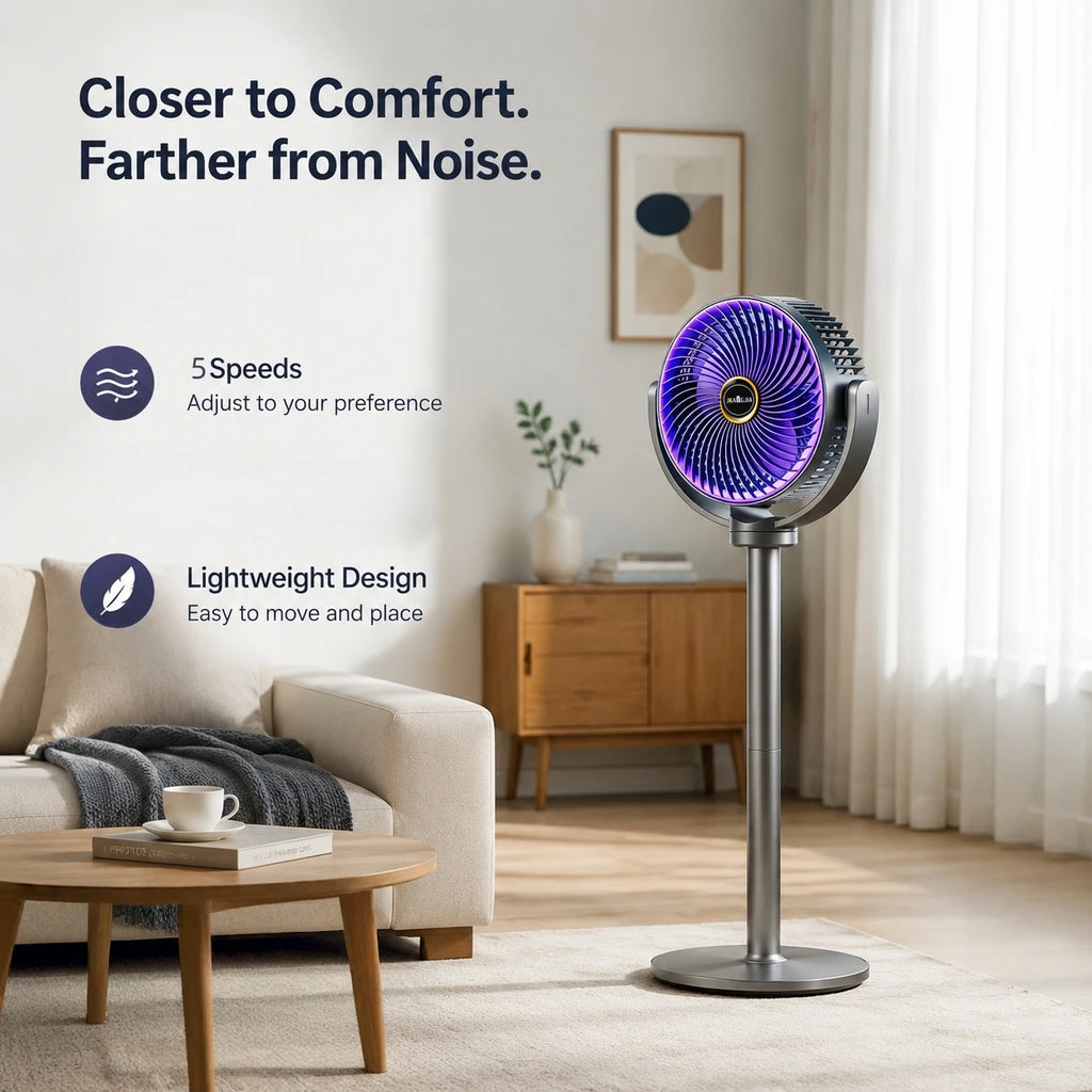 Ventilateur sur Pied 3-en-1 – 5 Vitesses & Recharge USB-C