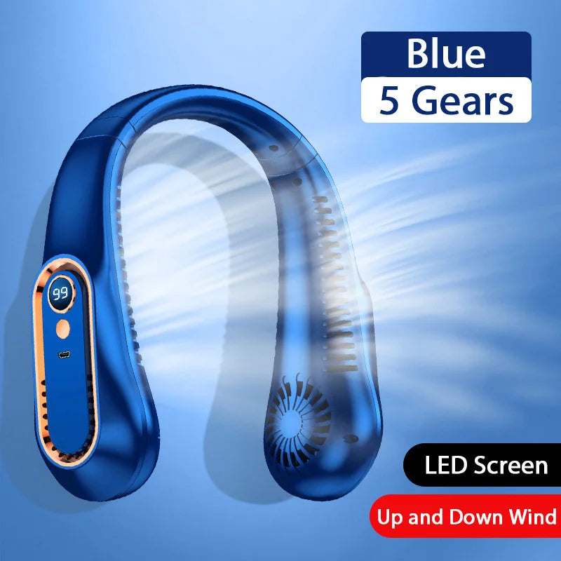 Ventilateur de Cou Rechargeable – 5 Vitesses & Écran LED