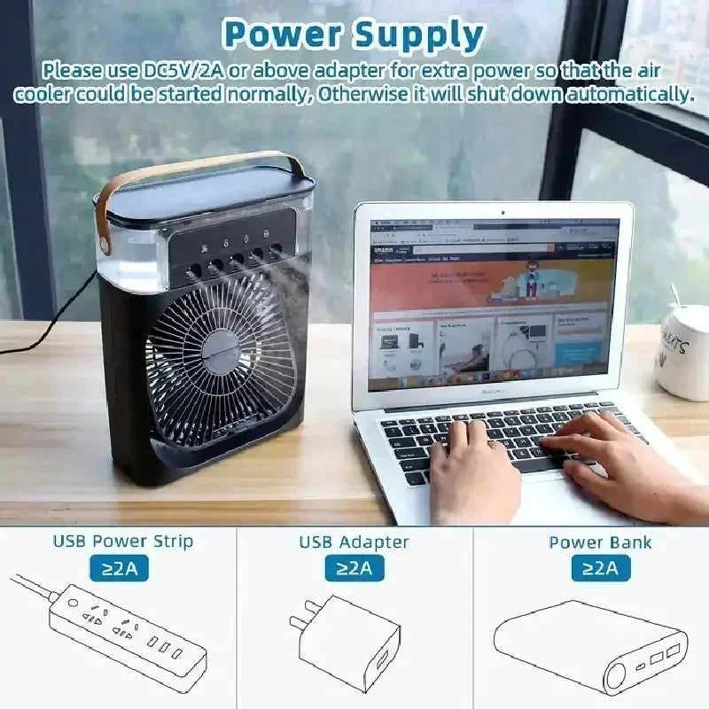 Mini Climatiseur 3-en-1 – Rafraîchisseur d’Air & Humidificateur