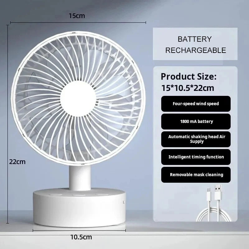Ventilateur de Bureau Rechargeable – 4 Vitesses & Minuterie