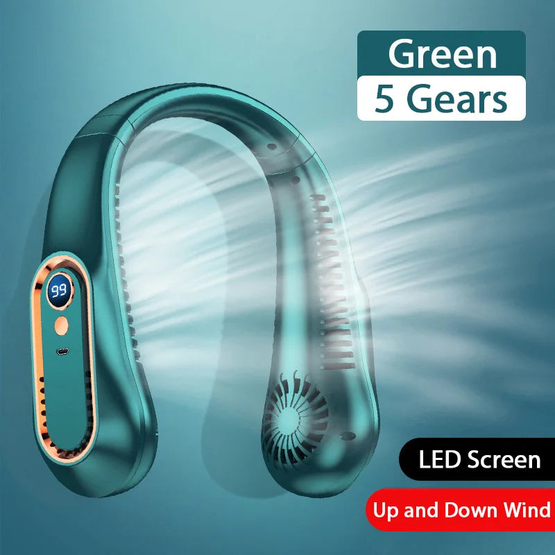 Ventilateur de Cou Rechargeable – 5 Vitesses & Écran LED