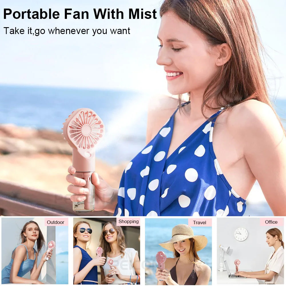 Mini Ventilateur Brumisateur Rechargeable – 4 Vitesses & USB