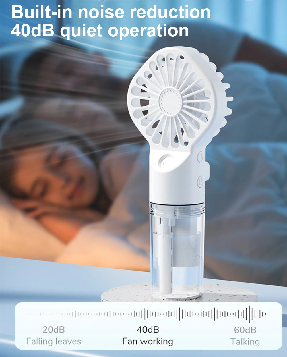 Mini Ventilateur Brumisateur Rechargeable – 4 Vitesses & USB
