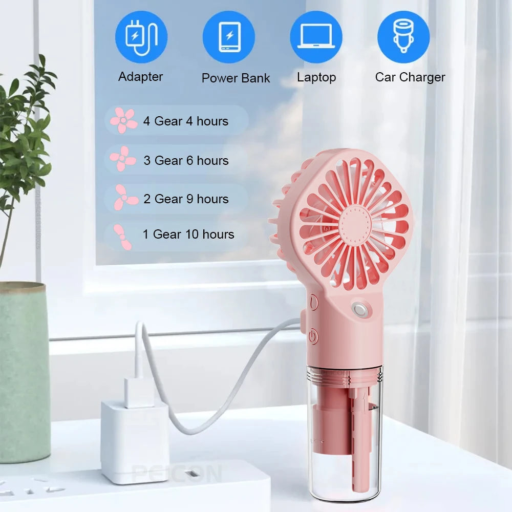 Mini Ventilateur Brumisateur Rechargeable – 4 Vitesses & USB