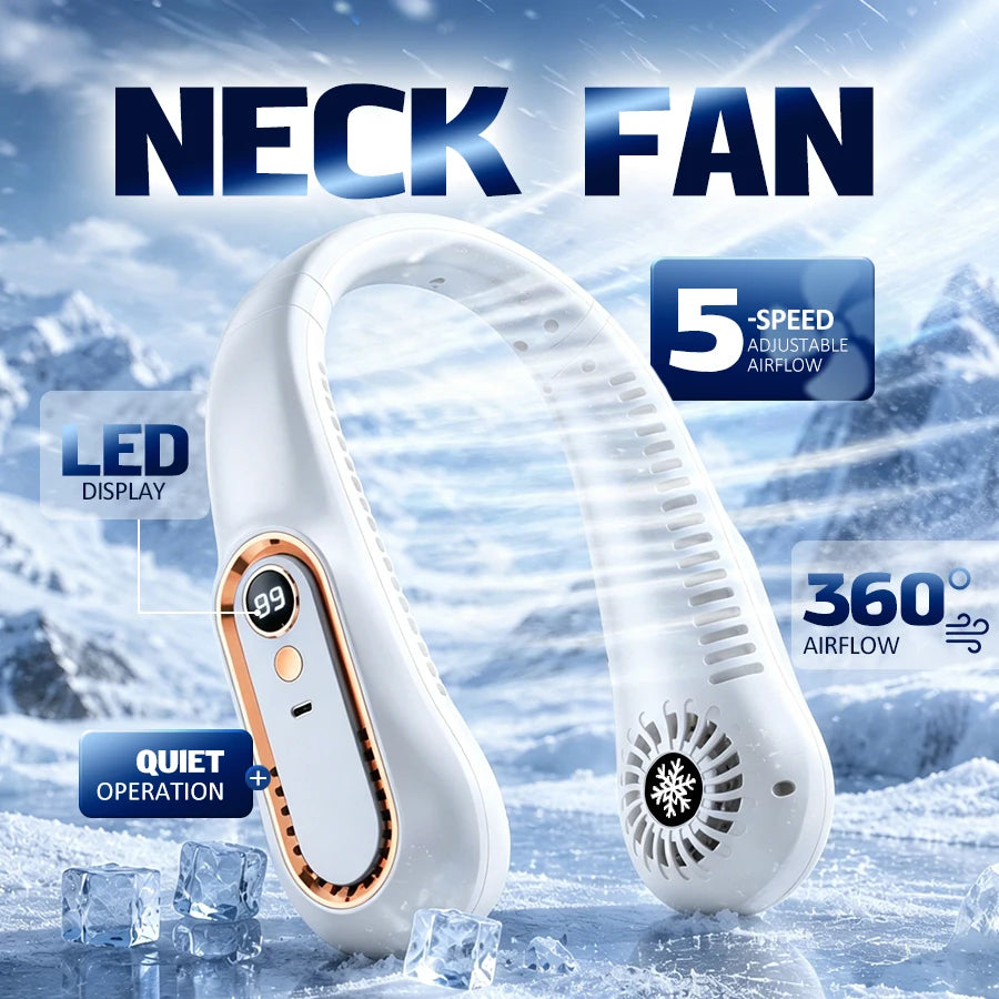 Ventilateur de Cou Rechargeable – 5 Vitesses & Écran LED